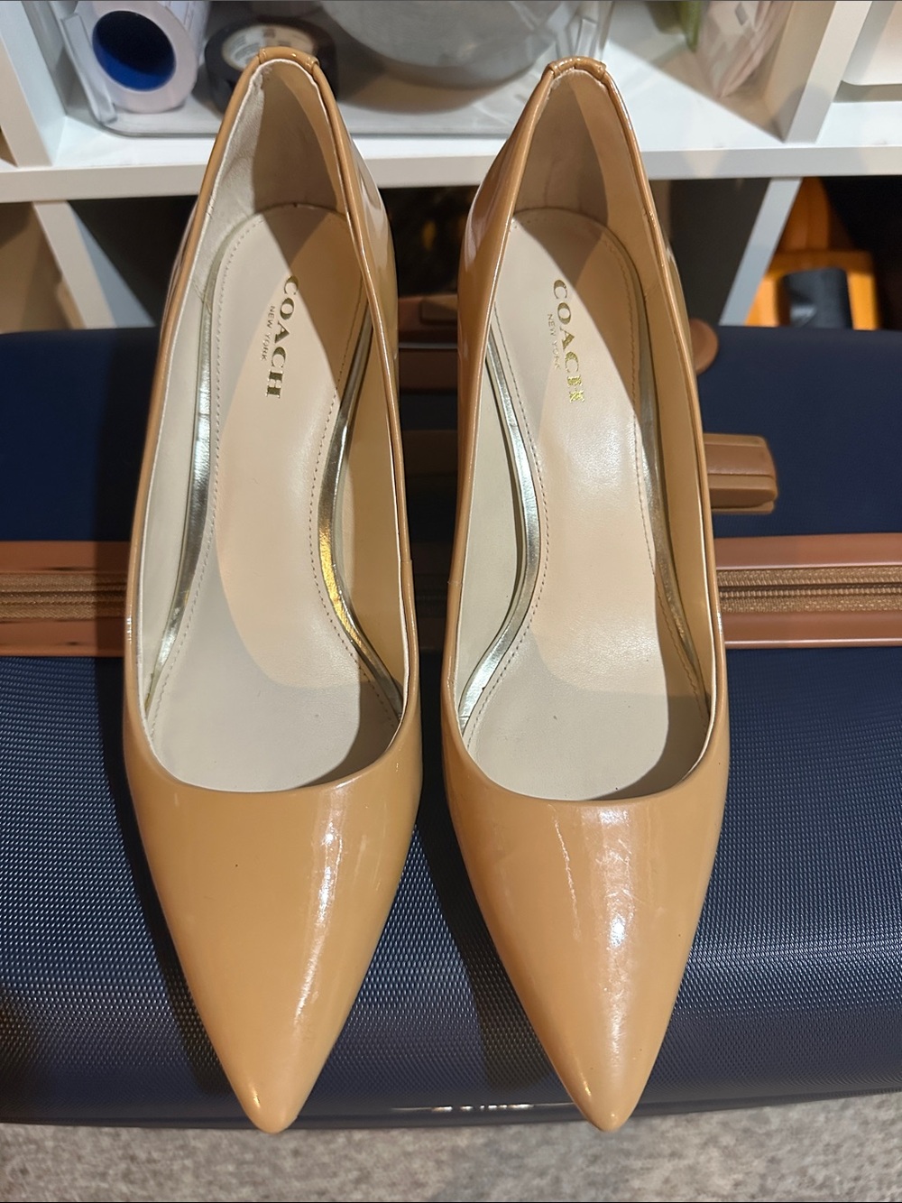 Coach Nude/Tan Patent Leather Pointed-Toe Heels